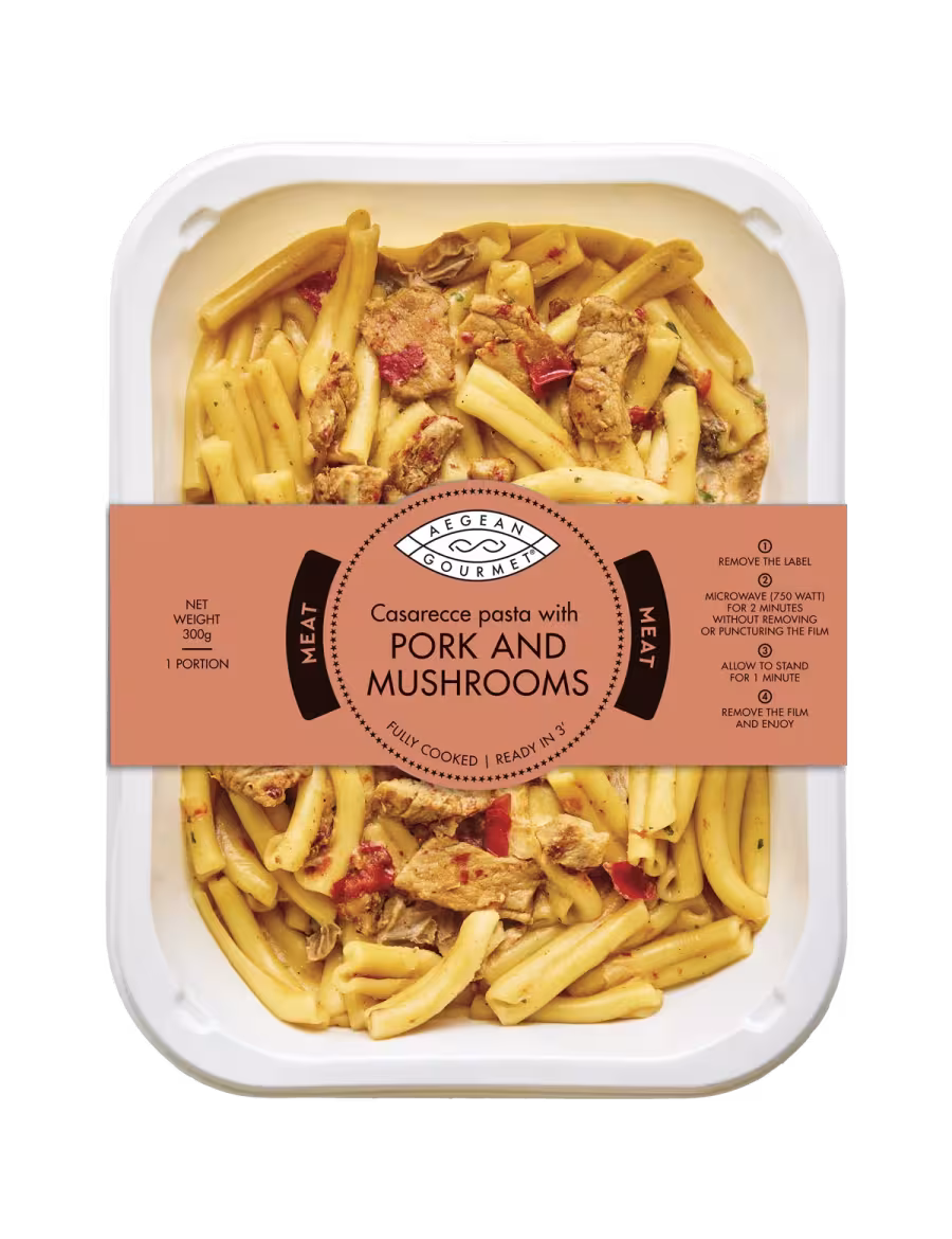Casarecce pasta with PORK AND MUSHROOMS