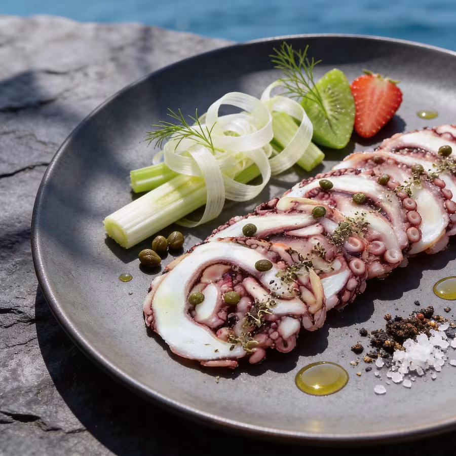 Octopus Carpaccio on plate