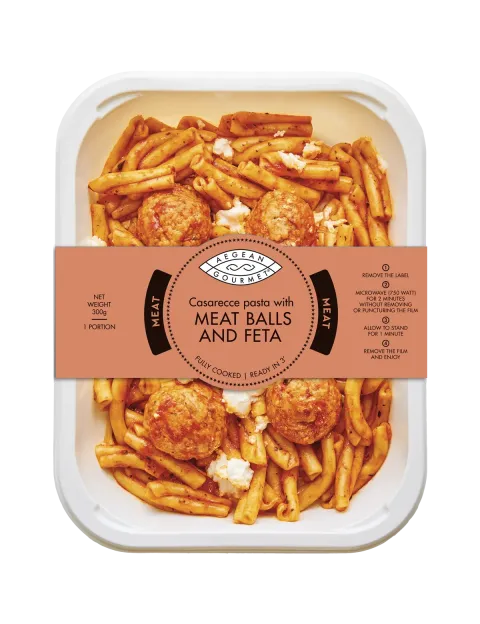 Casarecce pasta with MEAT BALLS AND FETA