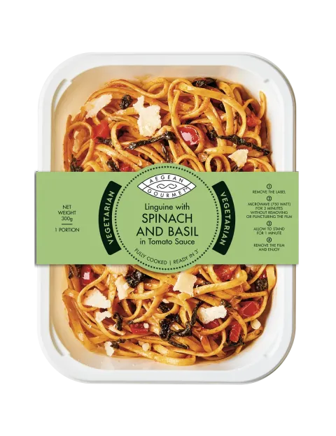 Linguine with SPINACH AND BASIL in Tomato Sauce