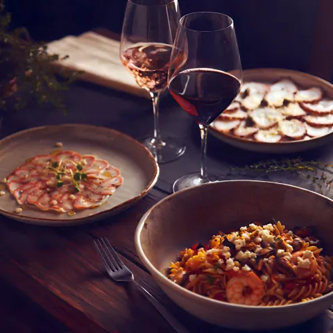 Pairings for seafood, meat, and vegetarian meals.
